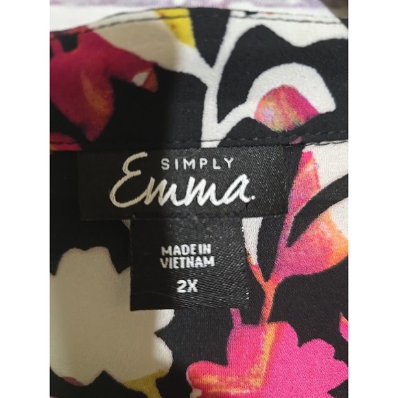 Simply Emma Pink Floral Print Long Sleeve Button Down Shirt Womens Plus Size 2X - Picture 5 of 7